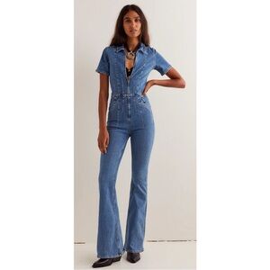Free People We The Free Women's Jayde Flare Jumpsuit, Sunburst Blue, size XL